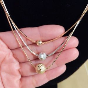 Tricolor layered necklace gold plated